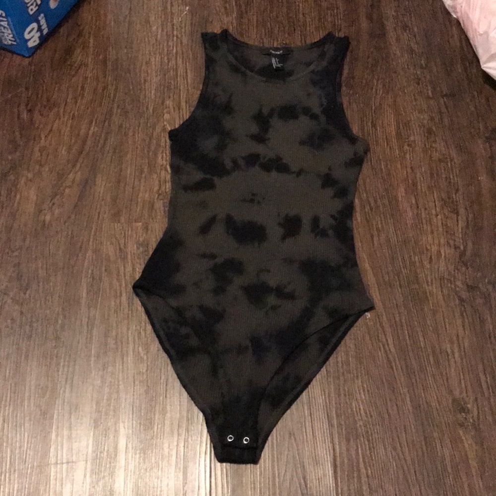 navy green and black bodysuit